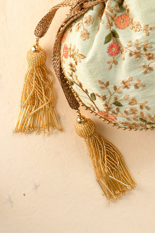 Green floral creeper potli bag