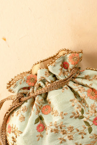 Green floral creeper potli bag