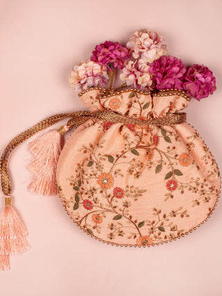 Peach floral creeper potli bag