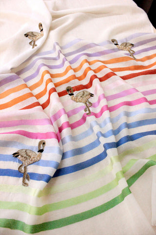 Stole Indian Wedding - Ivory Flamingo Style Fine Wool Silk Stripe by Mauli