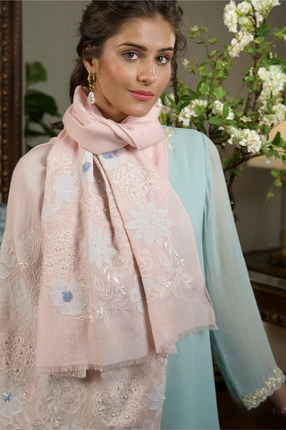 Stole Indian Wedding Wear - Ivory Floraison Wool Silk by Mauli