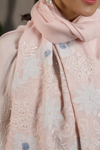 Stole Indian Wedding Wear - Ivory Floraison Wool Silk by Mauli