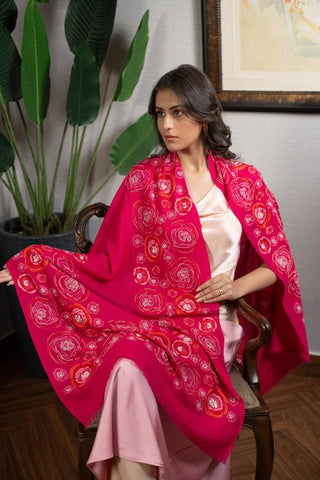 Stole Indian Wedding - Pink Floral Bliss Fine Wool Silk by Mauli