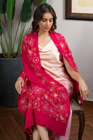 Stole Indian Wedding - Pink Floral Bliss Fine Wool Silk by Mauli