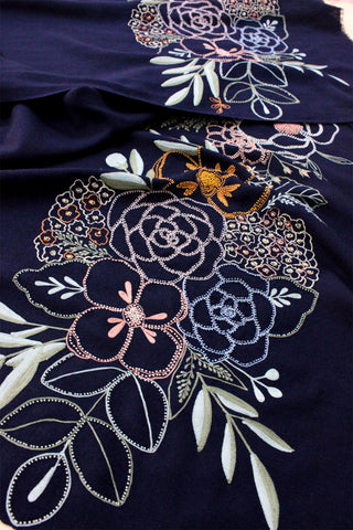 Stole Indian Wedding Wear - Blue Floral Bouquet Fine Merino Wool by Mauli
