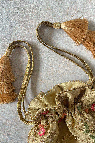 Gold floral creeper potli bag