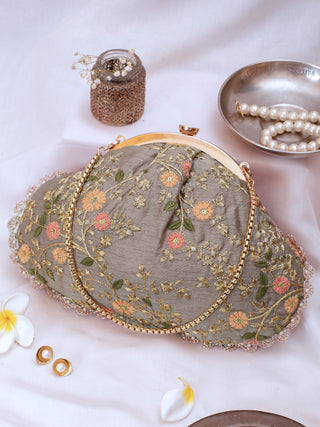 Gray floral creeper vintage purse