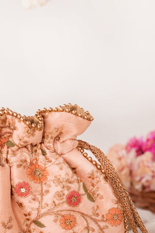 Peach floral creeper potli bag