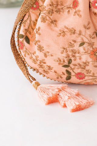 Peach floral creeper potli bag