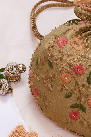 Gold floral creeper potli bag