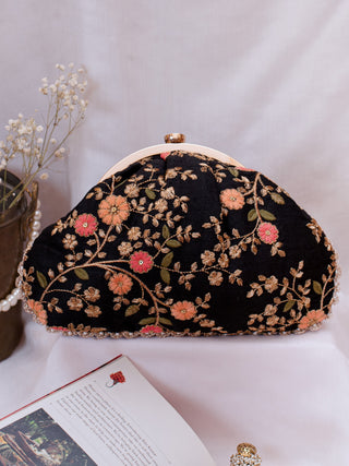 Black floral creeper vintage purse