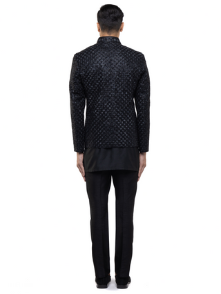 Black hand embroidered open bandhgala set