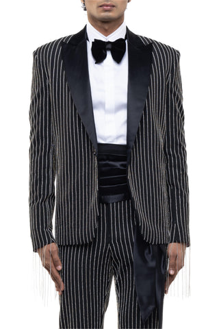 Black rhinestone embellished tuxedo set