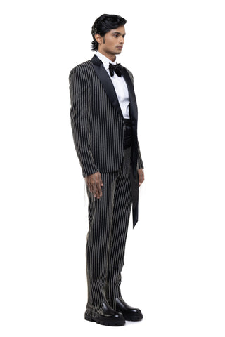 Black rhinestone embellished tuxedo set