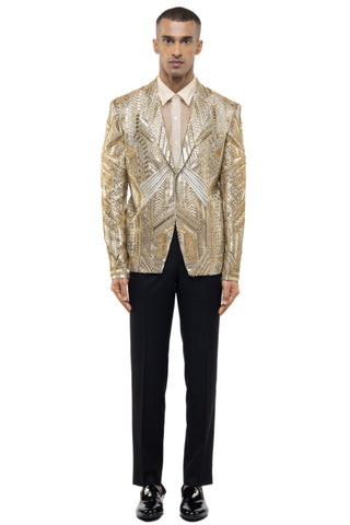 Gold embroidered art deco tuxedo set