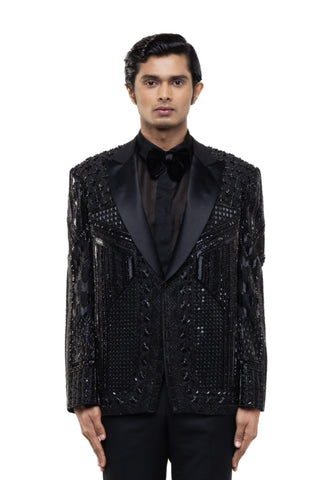 Black embroidered art deco tuxedo set