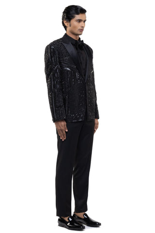 Black embroidered art deco tuxedo set