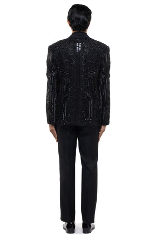 Black embroidered art deco tuxedo set