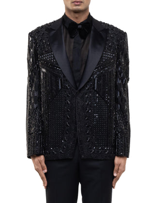 Black embroidered art deco tuxedo set