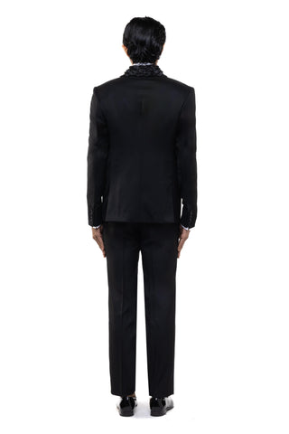 Black feather lapel embroidered tuxedo set