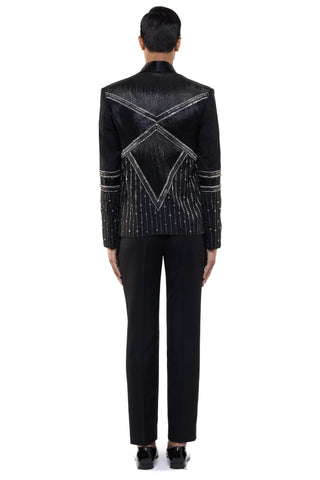 Black rhinestone embellished open lapel tuxedo set