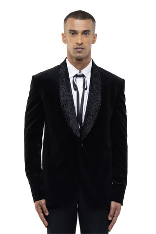 Black cutdana shawl lapel tuxedo set