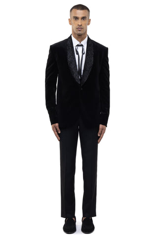 Black cutdana shawl lapel tuxedo set