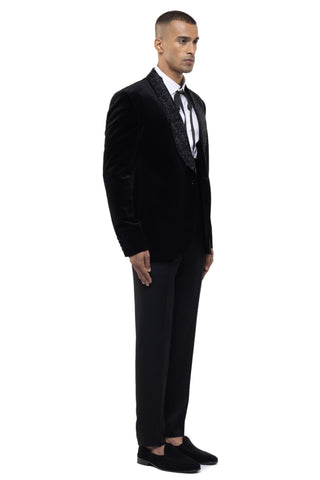 Black cutdana shawl lapel tuxedo set