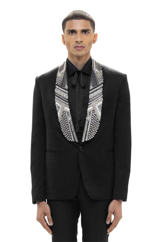 Black embellished shawl lapel tuxedo set