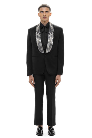 Black embellished shawl lapel tuxedo set