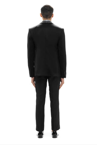 Black embellished shawl lapel tuxedo set