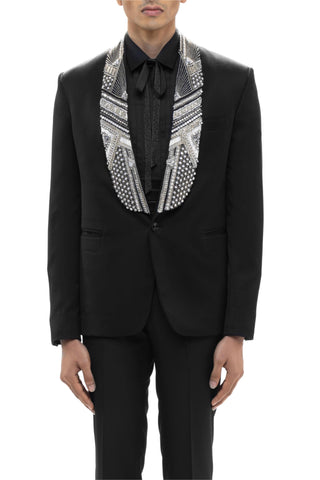 Black embellished shawl lapel tuxedo set