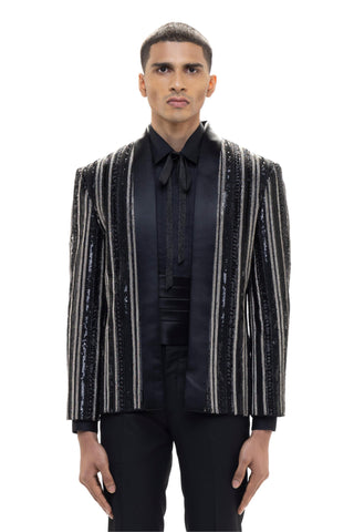 Black embellished open tuxedo set