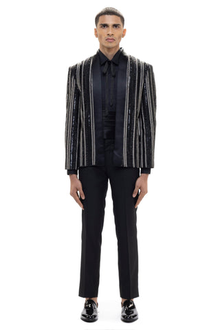 Black embellished open tuxedo set