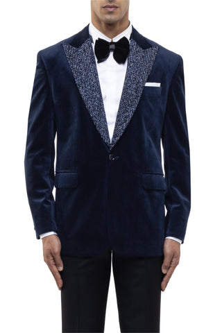 Blue cutdana peak lapel tuxedo set