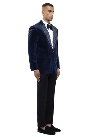 Blue cutdana peak lapel tuxedo set