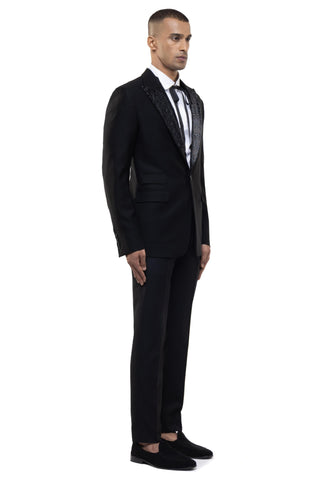 Black peak lapel beaded accent tuxedo set