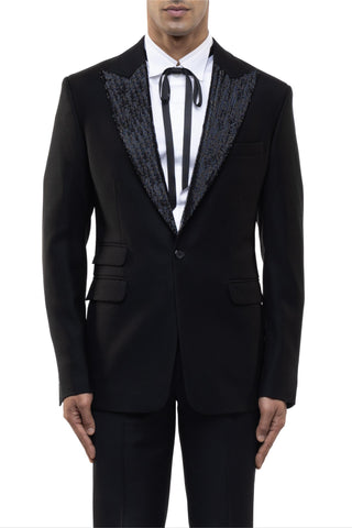 Black peak lapel beaded accent tuxedo set
