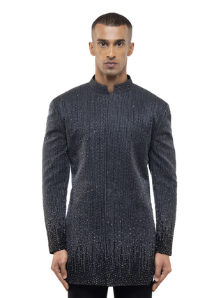 Black metallic embellishment bandhgala set