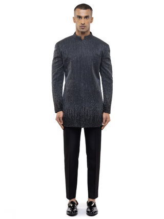 Black metallic embellishment bandhgala set