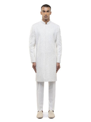 White & silver embroidered sherwani set
