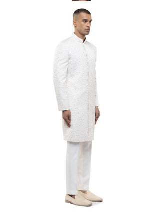 White & silver embroidered sherwani set