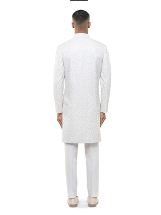 White & silver embroidered sherwani set