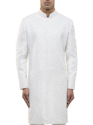 White & silver embroidered sherwani set