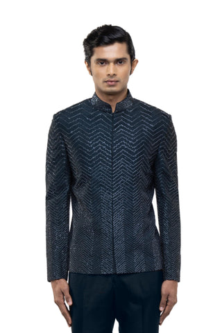 Blue embroidery bandhgala set