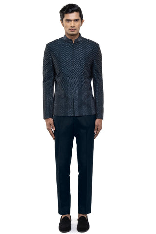 Blue embroidery bandhgala set