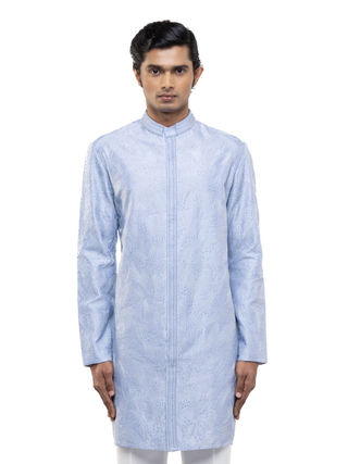 Light blue hand embroidered kurta set