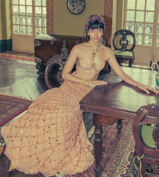 Mermaid Lehenga Set for Indian Wedding - Peach Grace and Other Accidents by The Little Black Bow