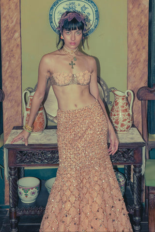 Mermaid Lehenga Set for Indian Wedding - Peach Grace and Other Accidents by The Little Black Bow