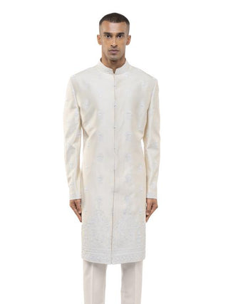 Off-white floral embroidery sherwani set